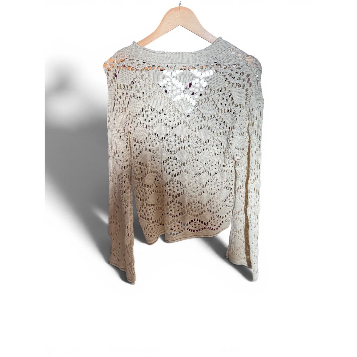 Vince Camuto Womens Pointelle Knit Cardigan Almond Cream V-Neck Sweater 91325213