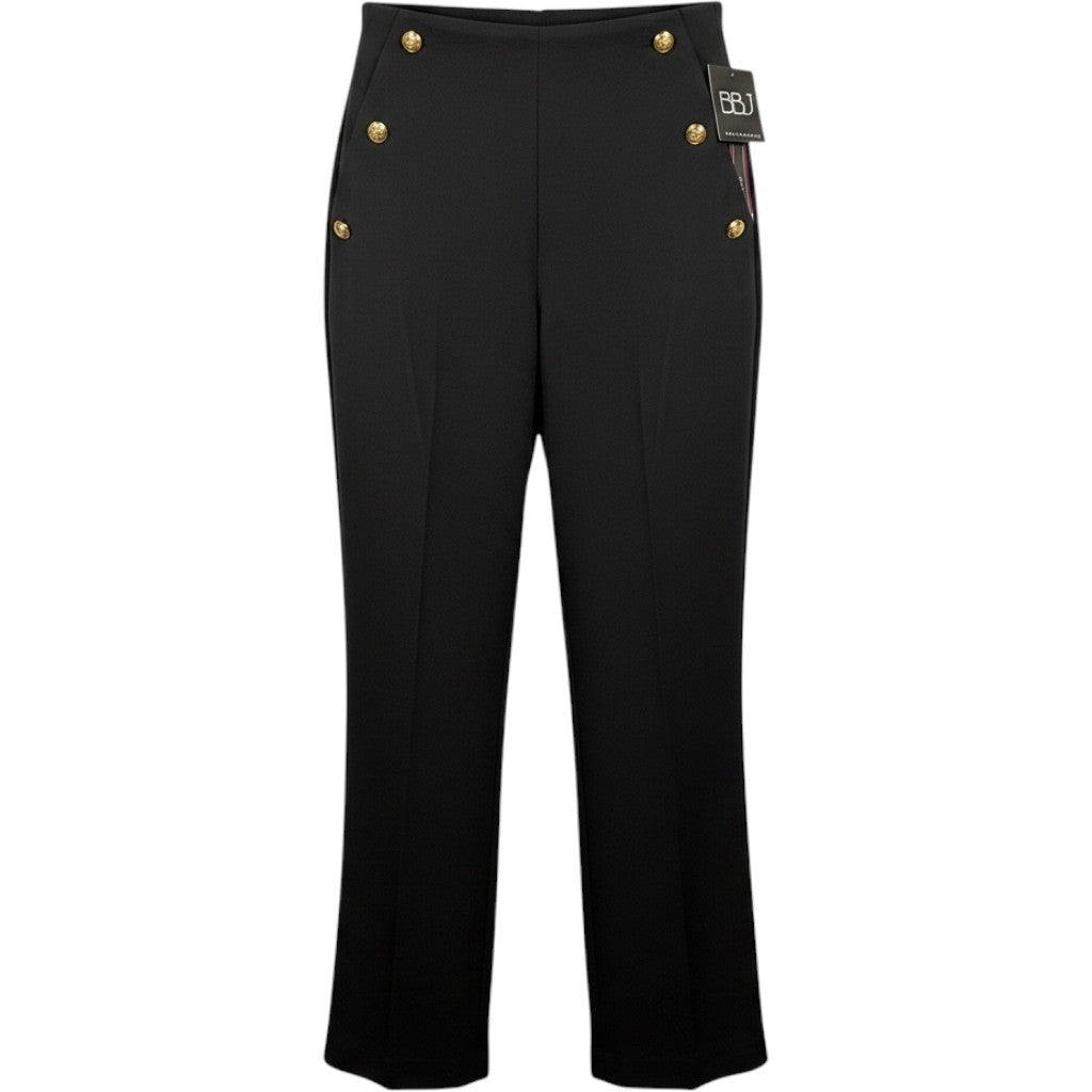 BBJ Womens High Waist Sailor Wide Leg Pants Black Gold Button Trousers Size L