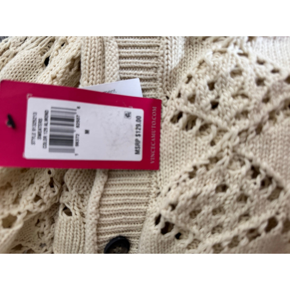 Vince Camuto Womens Pointelle Knit Cardigan Almond Cream V-Neck Sweater 91325213