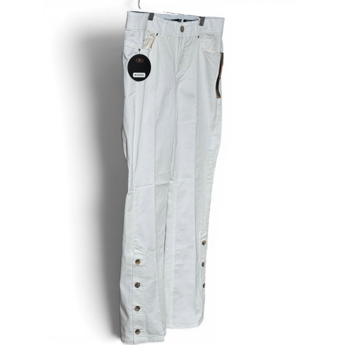 151 Women White Mid Rise Bootcut Jeans Side Button Detail MV20836Z Size 10 New