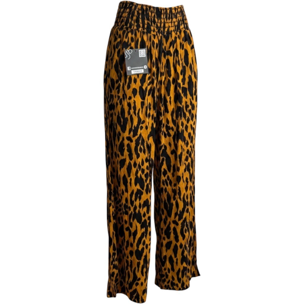 Boom Boom Jeans Womens Leopard Print Wide Leg Smocked Waist Pants V14357Z NEW