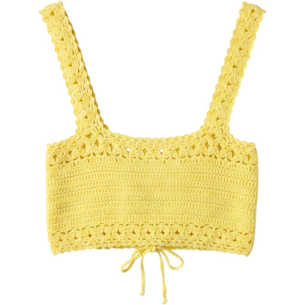 Cotton Emporium Yellow Crochet Crop Top Tie Front Festival Boho Camisole 7201 M