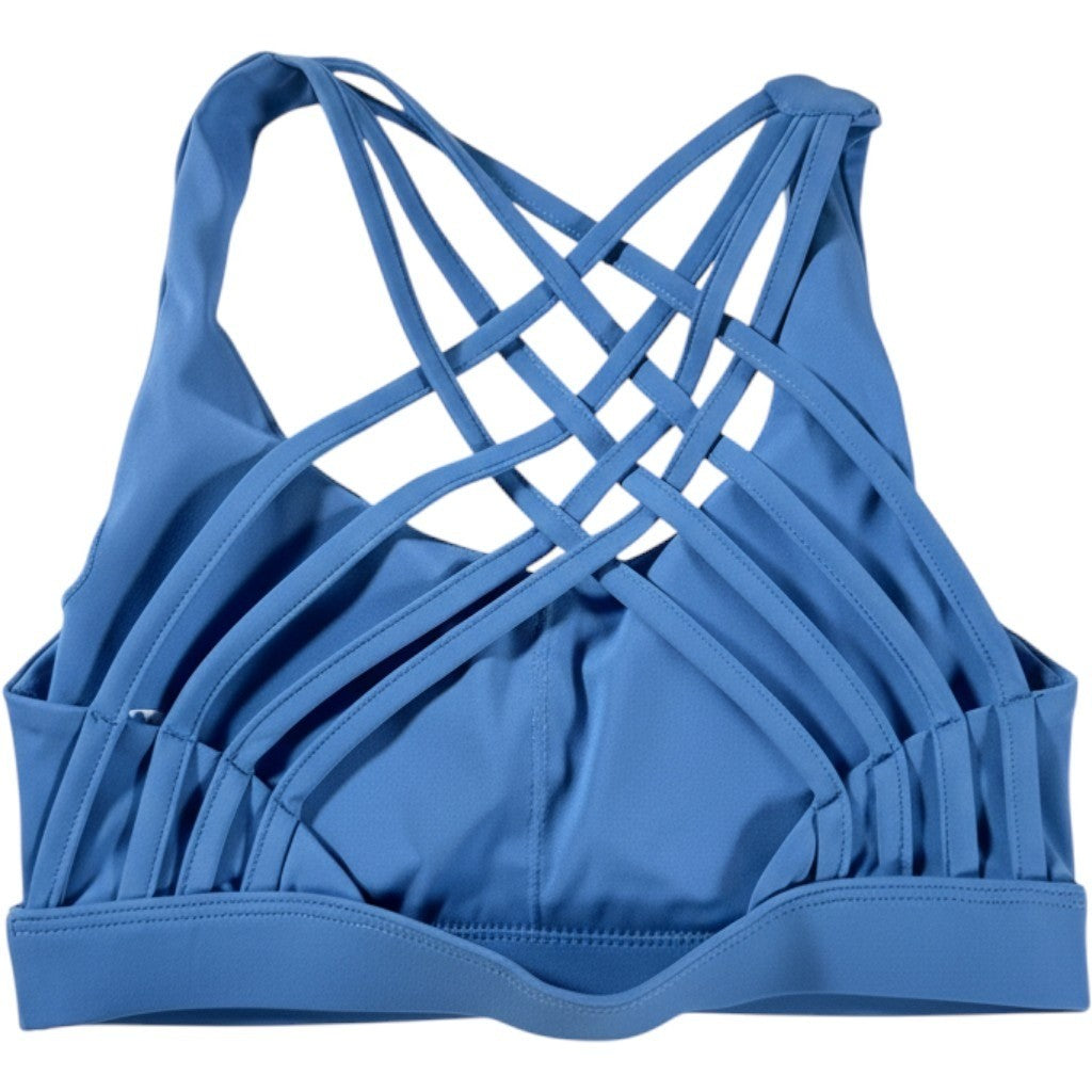 GB Blue Strappy Lattice Back Sports Bra XS T24723P Yoga Gym Activewear