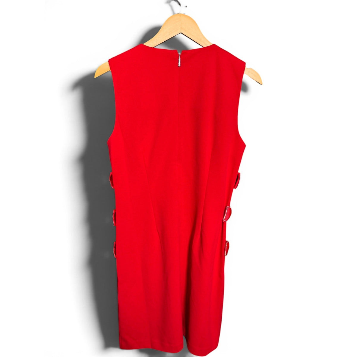 Karl Lagerfeld Paris Red Scuba Crepe Sheath Dress Rhinestone Bow Accents NWT 12
