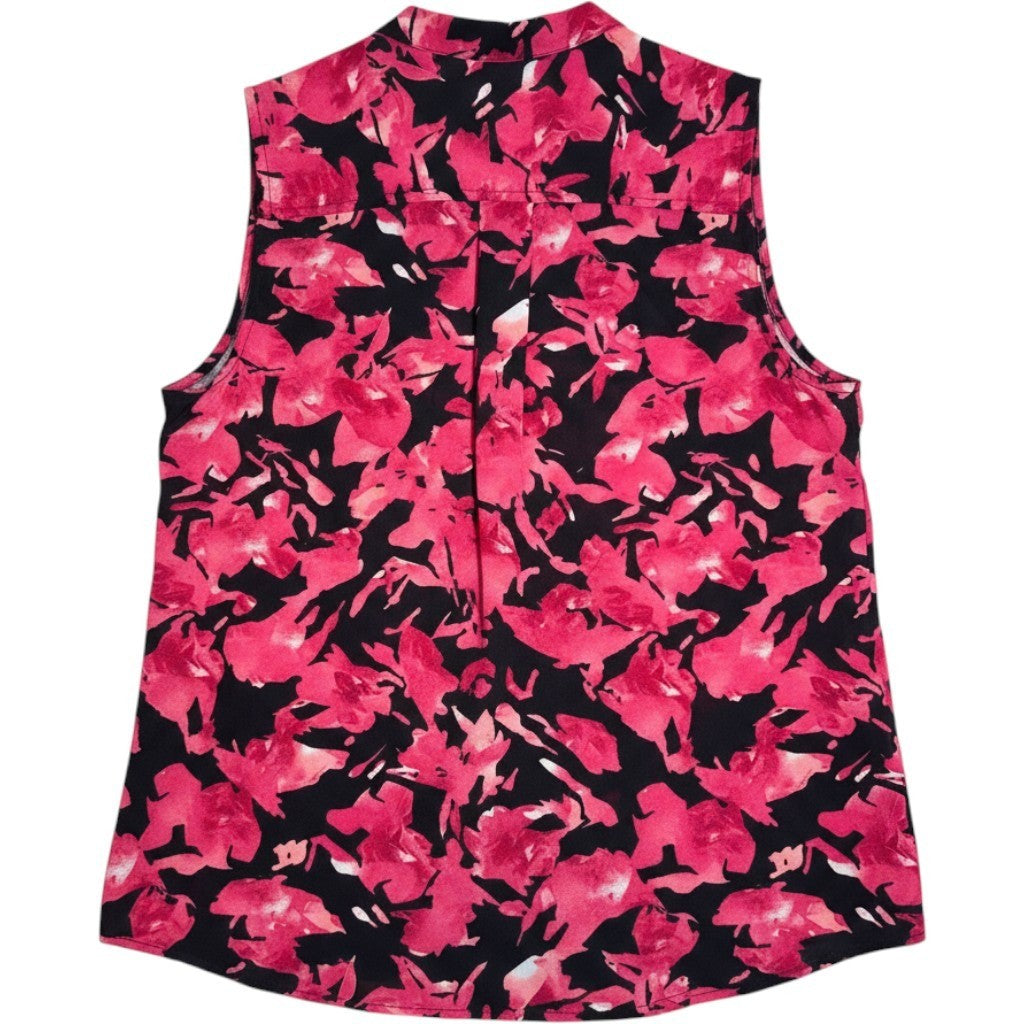 INC International Concepts Painted Garden Floral Sleeveless Blouse Pink Black S