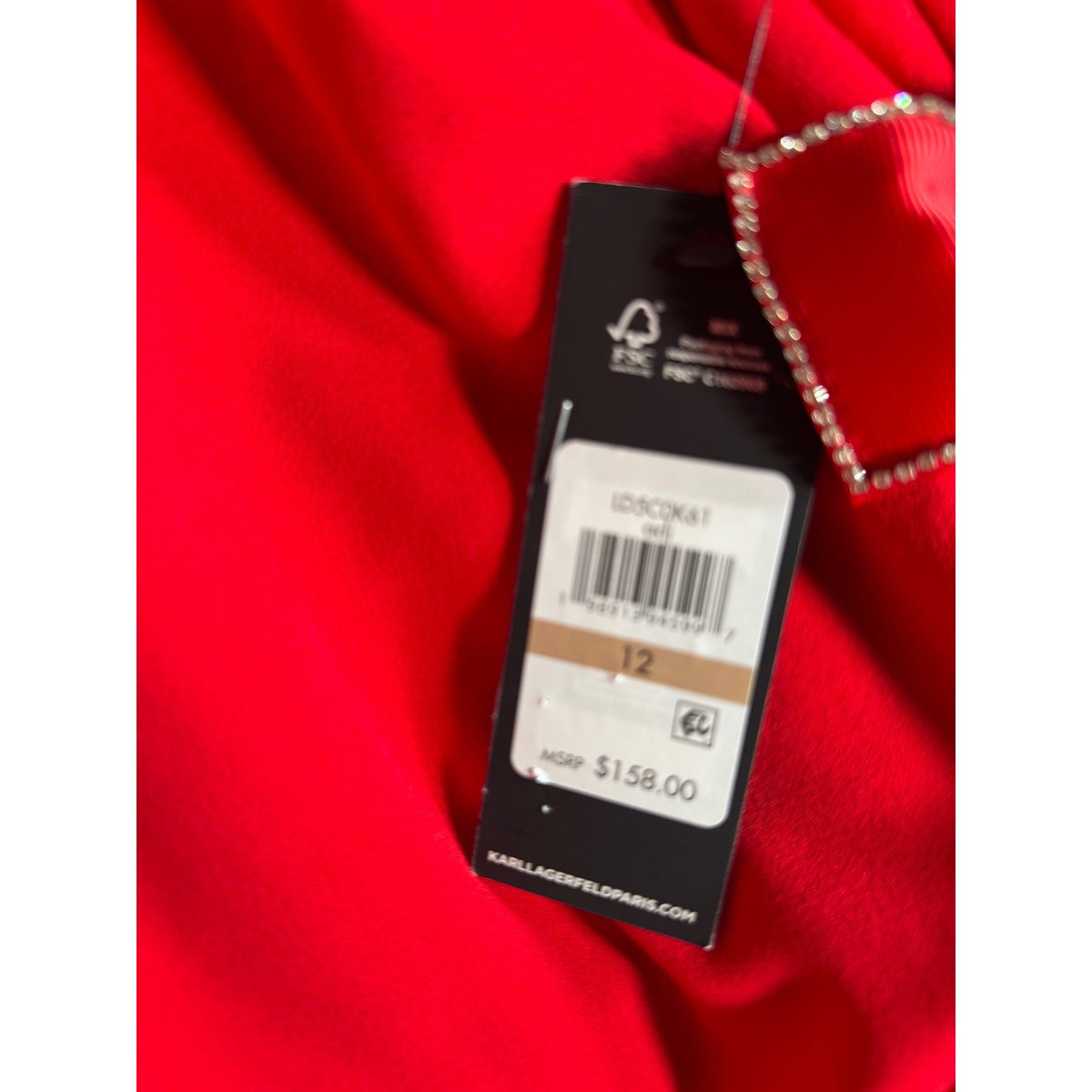 Karl Lagerfeld Paris Red Scuba Crepe Sheath Dress Rhinestone Bow Accents NWT 12