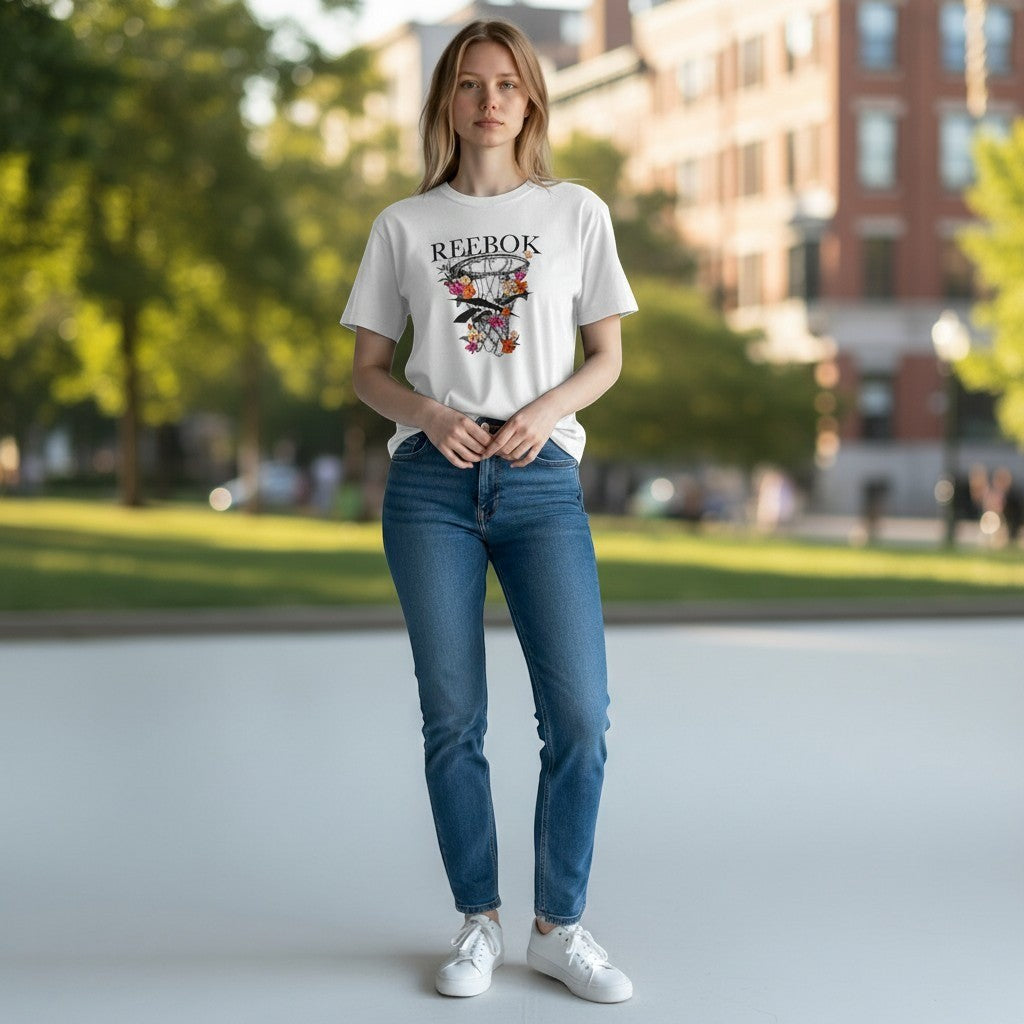 Reebok Grow Your Game Oversized Tee White Floral Basketball Graphic S
