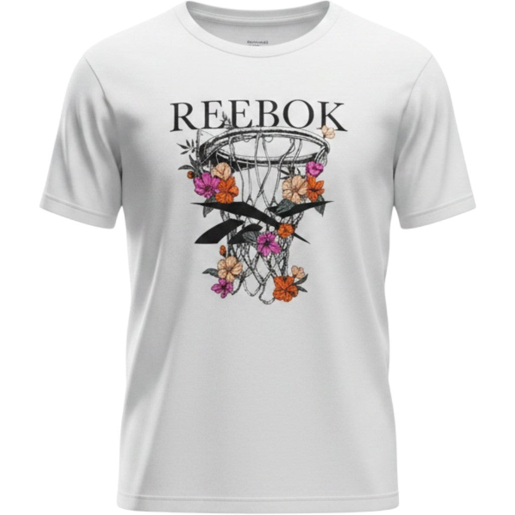 Reebok Grow Your Game Oversized Tee White Floral Basketball Graphic S