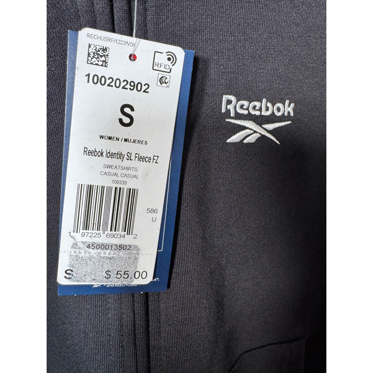 Reebok Identity SL Fleece FZ Women Black Full Zip Hoodie Sweatshirt 100202902 S