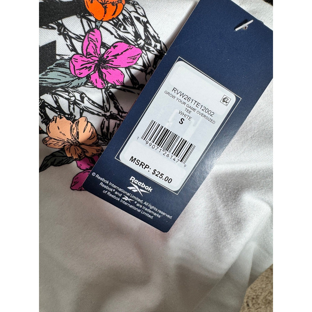 Reebok Grow Your Game Oversized Tee White Floral Basketball Graphic S
