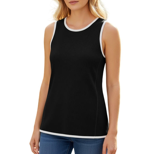 Vince Camuto Women Rich Black White Trim Ribbed Knit Tank Top 91624224 Large NEW
