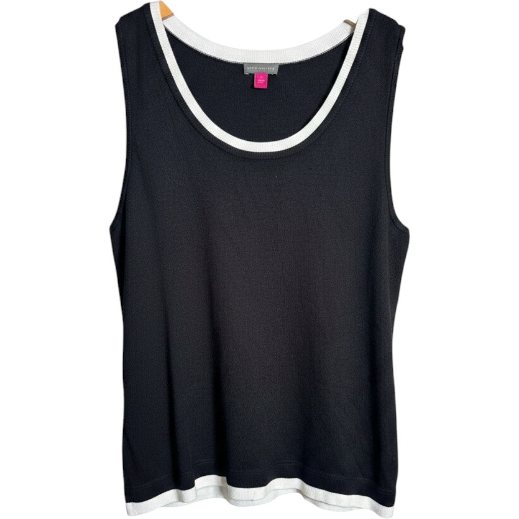 Vince Camuto Women Rich Black White Trim Ribbed Knit Tank Top 91624224 Large NEW