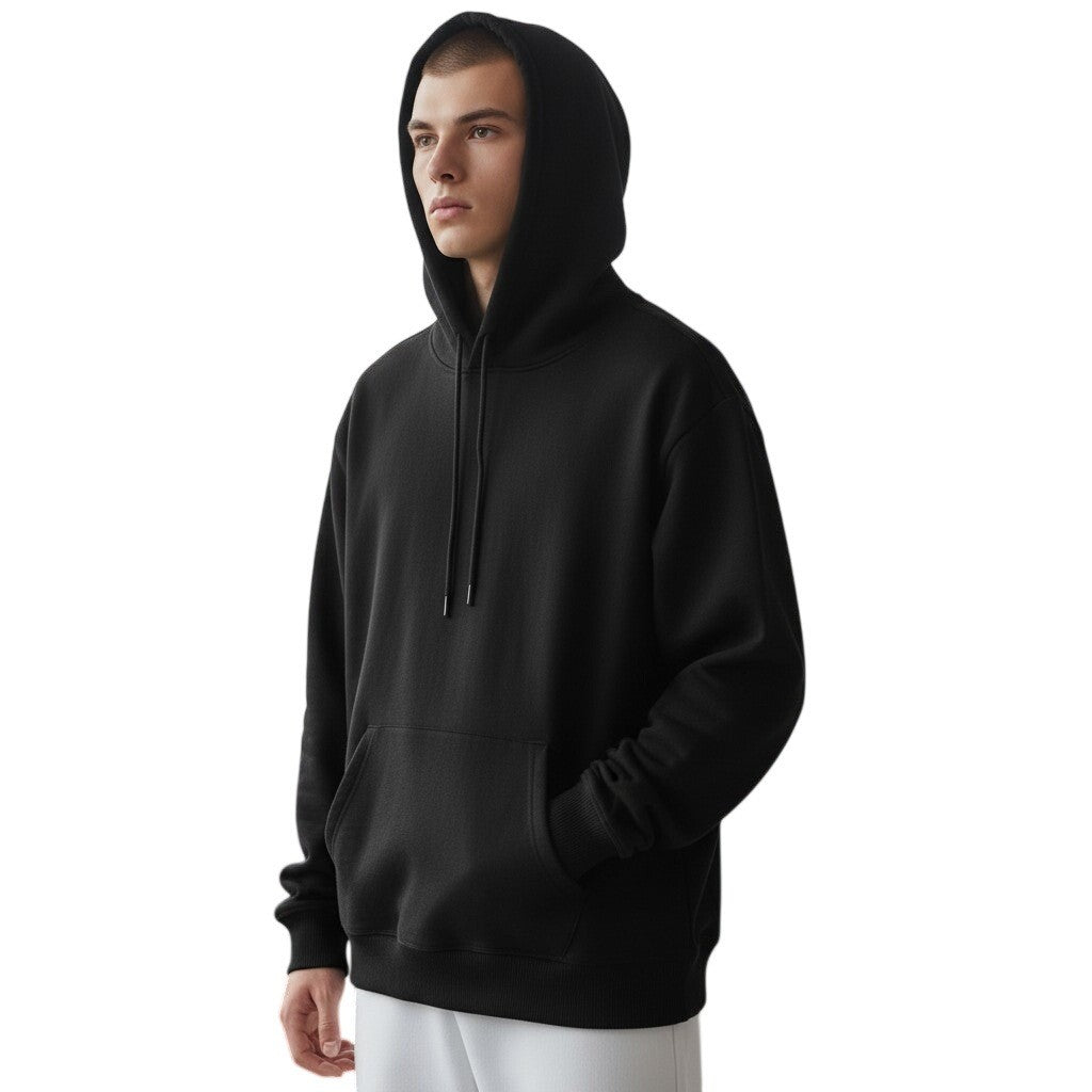 Premium 100% Cotton Black Pullover Hoodie Unisex Heavyweight Sweatshirt RN156068
