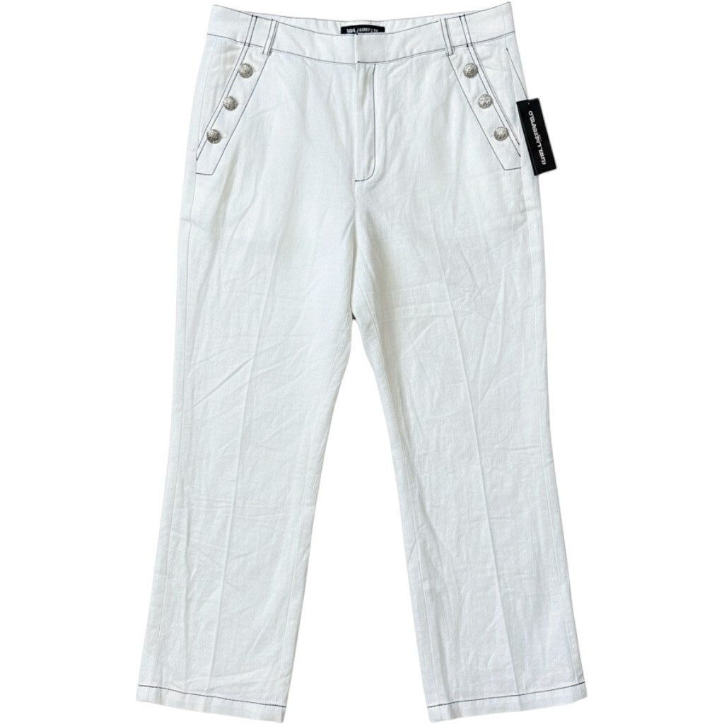 Karl Lagerfeld Paris White Linen Blend Sailor Pants Contrast Stitch 16 L5CK5217