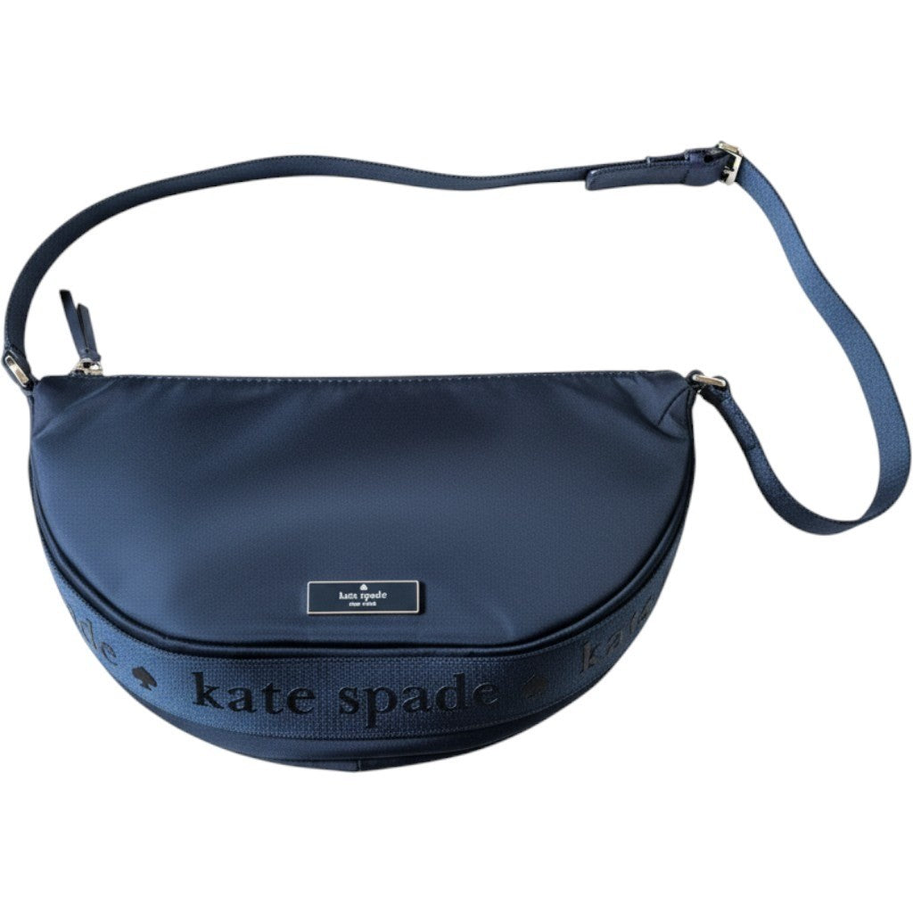 Kate Spade New York KL966 Chelsea Nylon Crescent Crossbody Bag Navy Blue Logo