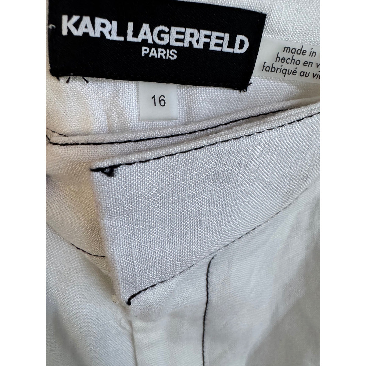 Karl Lagerfeld Paris White Linen Blend Sailor Pants Contrast Stitch 16 L5CK5217