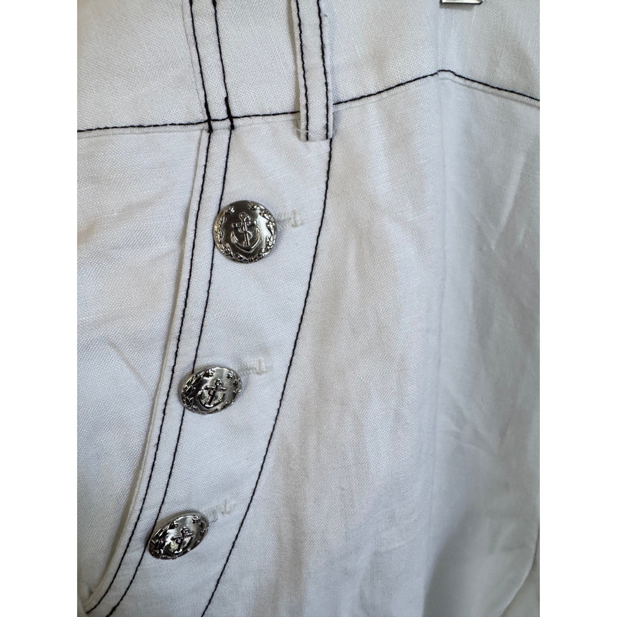 Karl Lagerfeld Paris White Linen Blend Sailor Pants Contrast Stitch 16 L5CK5217