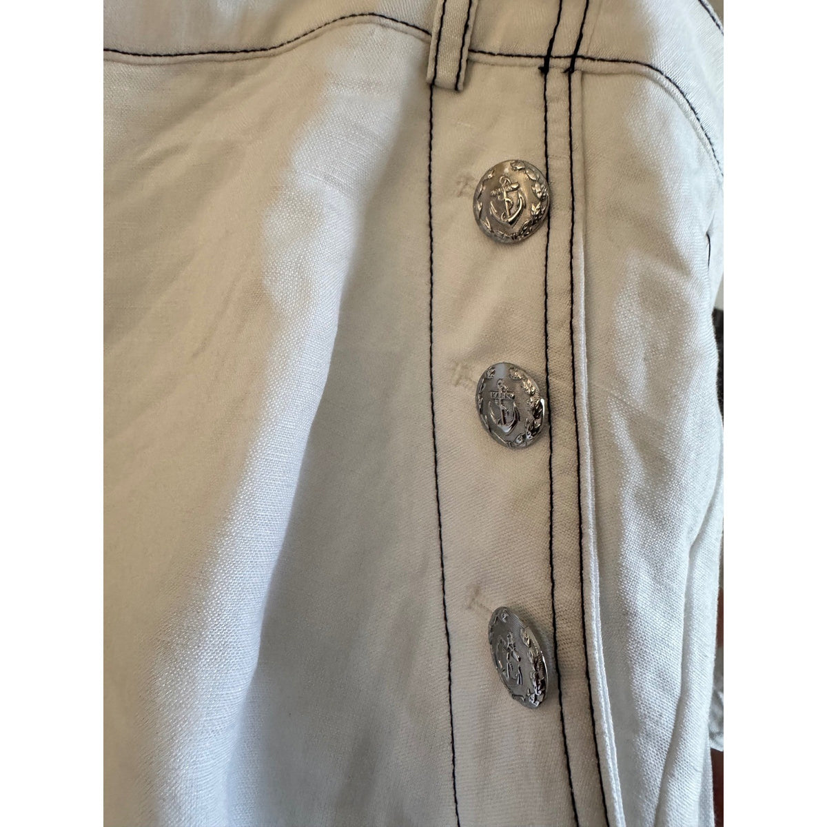 Karl Lagerfeld Paris White Linen Blend Sailor Pants Contrast Stitch 16 L5CK5217