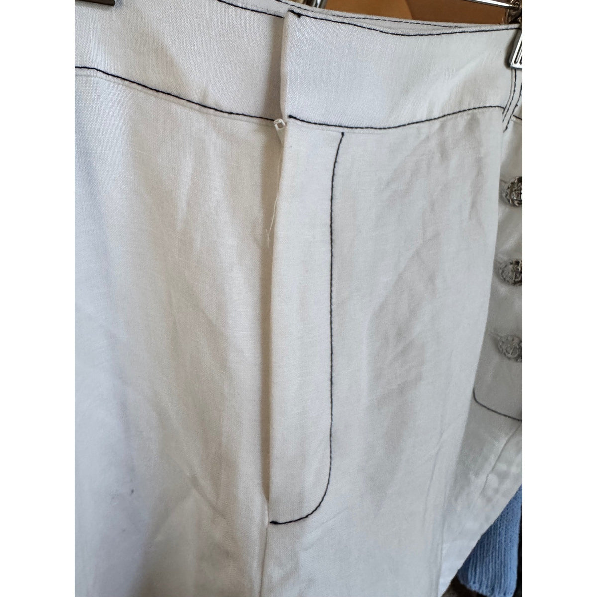 Karl Lagerfeld Paris White Linen Blend Sailor Pants Contrast Stitch 16 L5CK5217