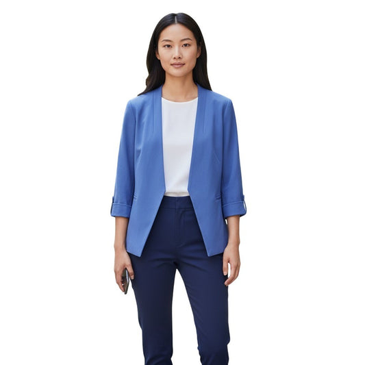 Calvin Klein Women Blue Open Front 3/4 Sleeve Petite Blazer Suit Jacket