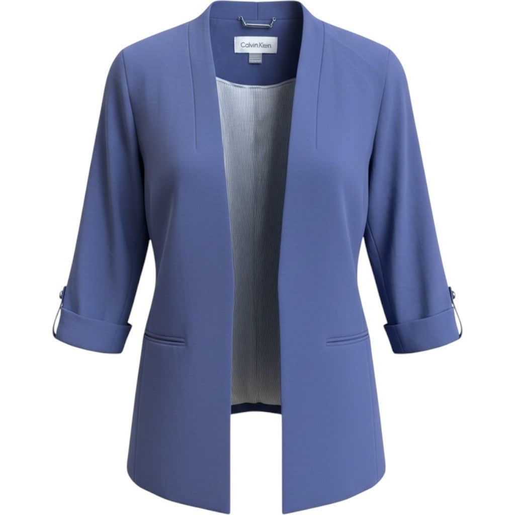 Calvin Klein Women Blue Open Front 3/4 Sleeve Petite Blazer Suit Jacket