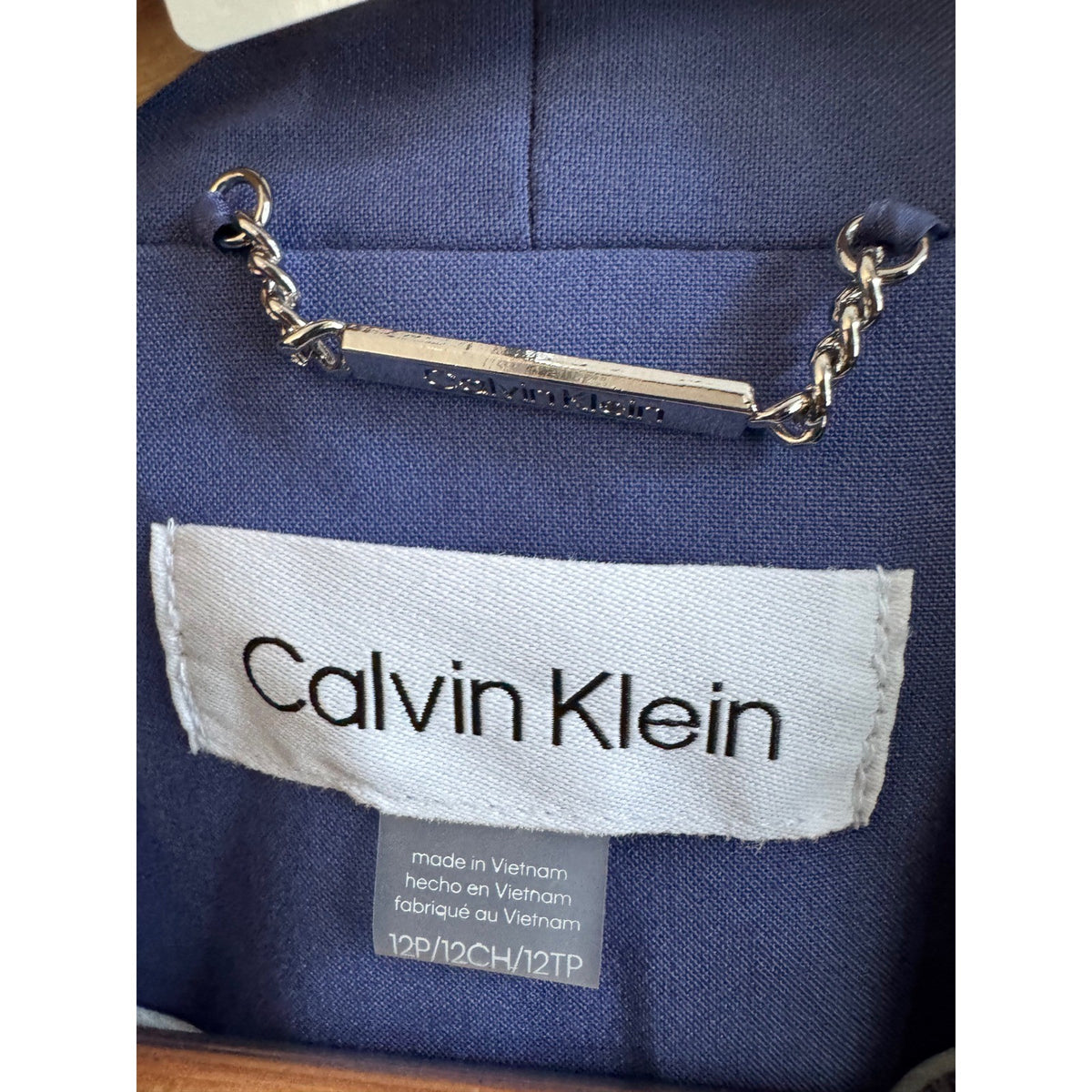 Calvin Klein Women Blue Open Front 3/4 Sleeve Petite Blazer Suit Jacket
