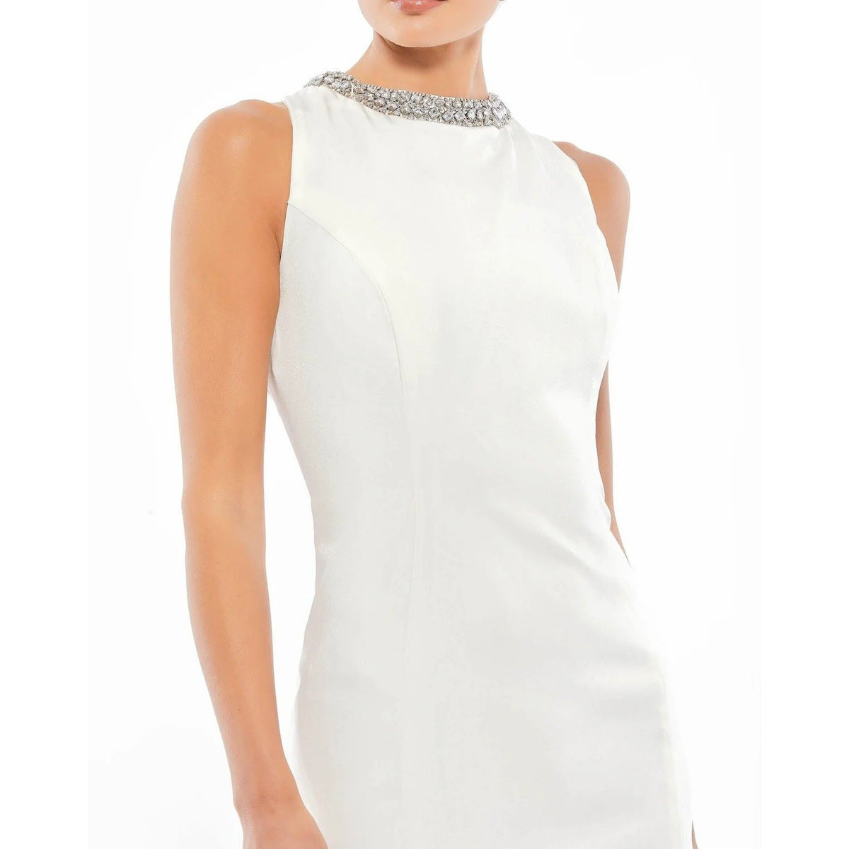 Mac Duggal 49280 White Embellished Jewel Neck Sleeveless Mini Cocktail Dress
