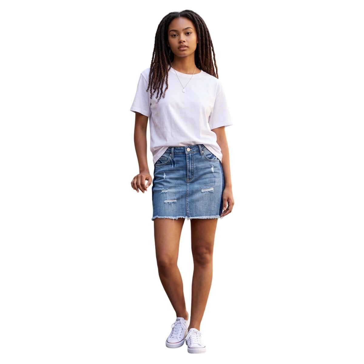 Black Label Cest Toi Distressed Denim Mini Skirt Two Tone Raw Hem Blue MS245 M