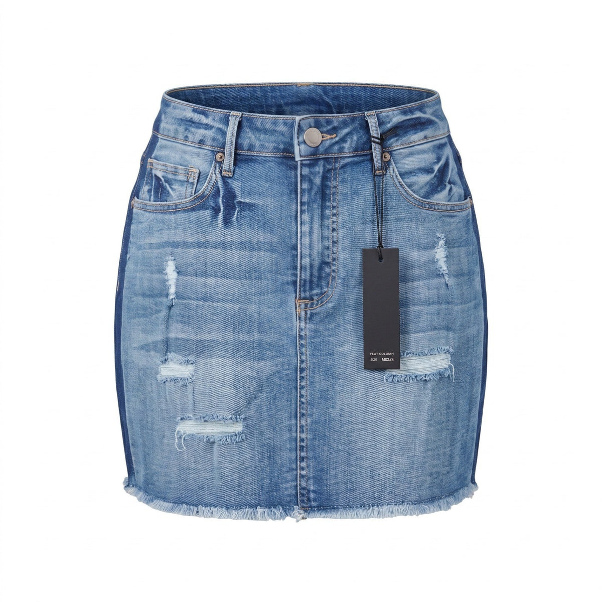 Black Label Cest Toi Distressed Denim Mini Skirt Two Tone Raw Hem Blue MS245 M