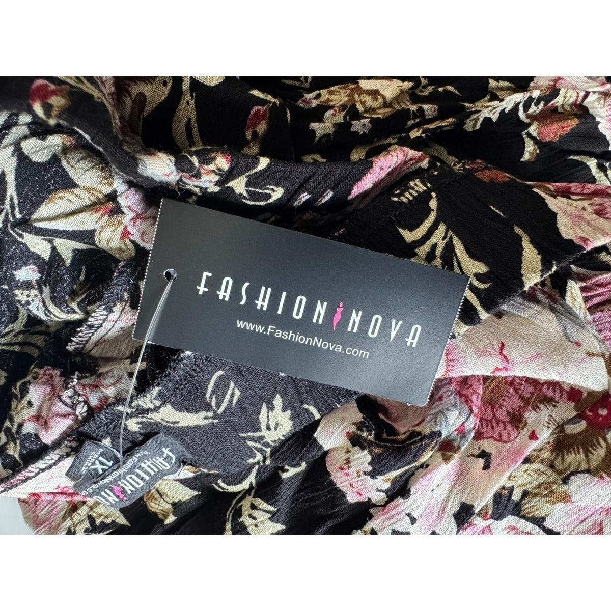 Floral High Waisted Trousers Black Pink Rose Print Straight Leg Pants