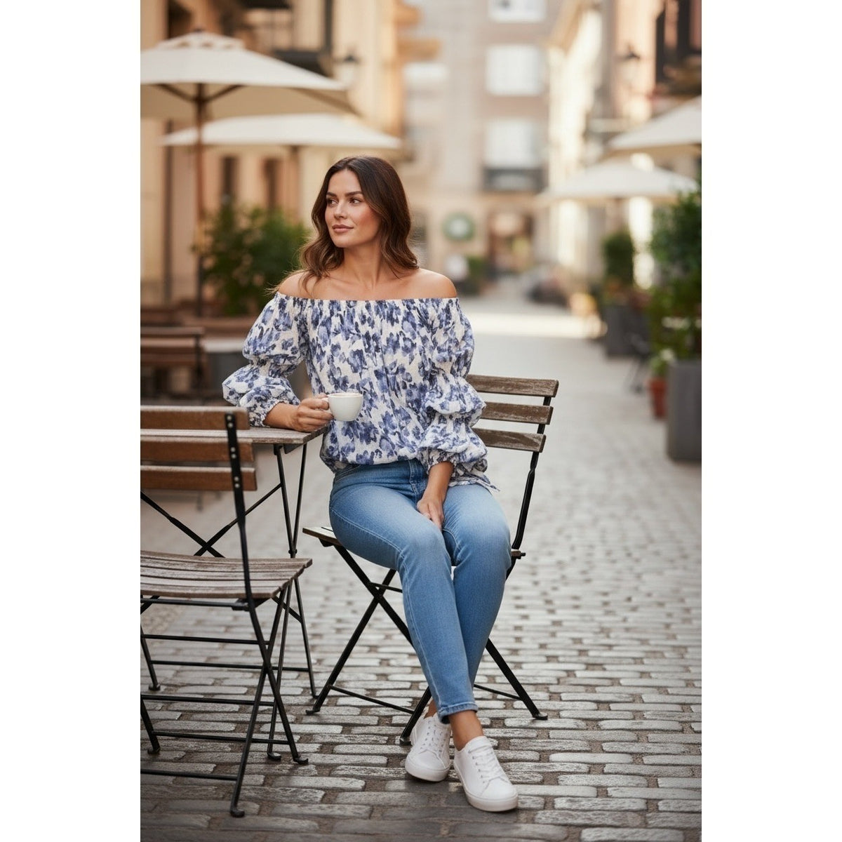 Vince Camuto MSRP $79-Womens Off Shoulder Ruffle Sleeve Linen Blend Top XL