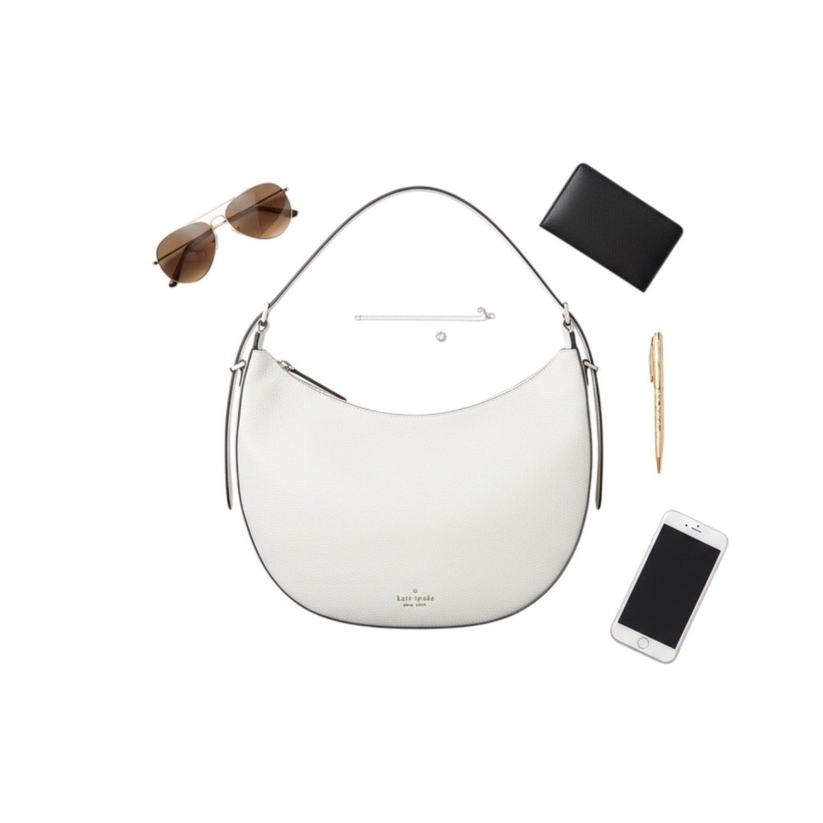 Kate Spade KM686 Pebbled Leather Crescent Hobo Shoulder Bag White