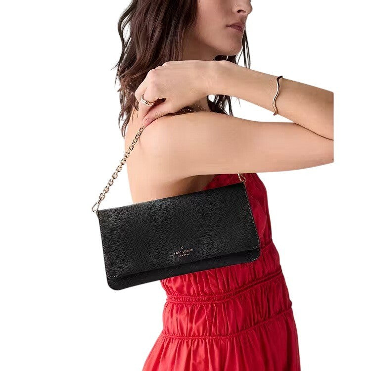 Kate Spade Staci Crossbody Bag Black Pebbled Leather Gold Chain KO455