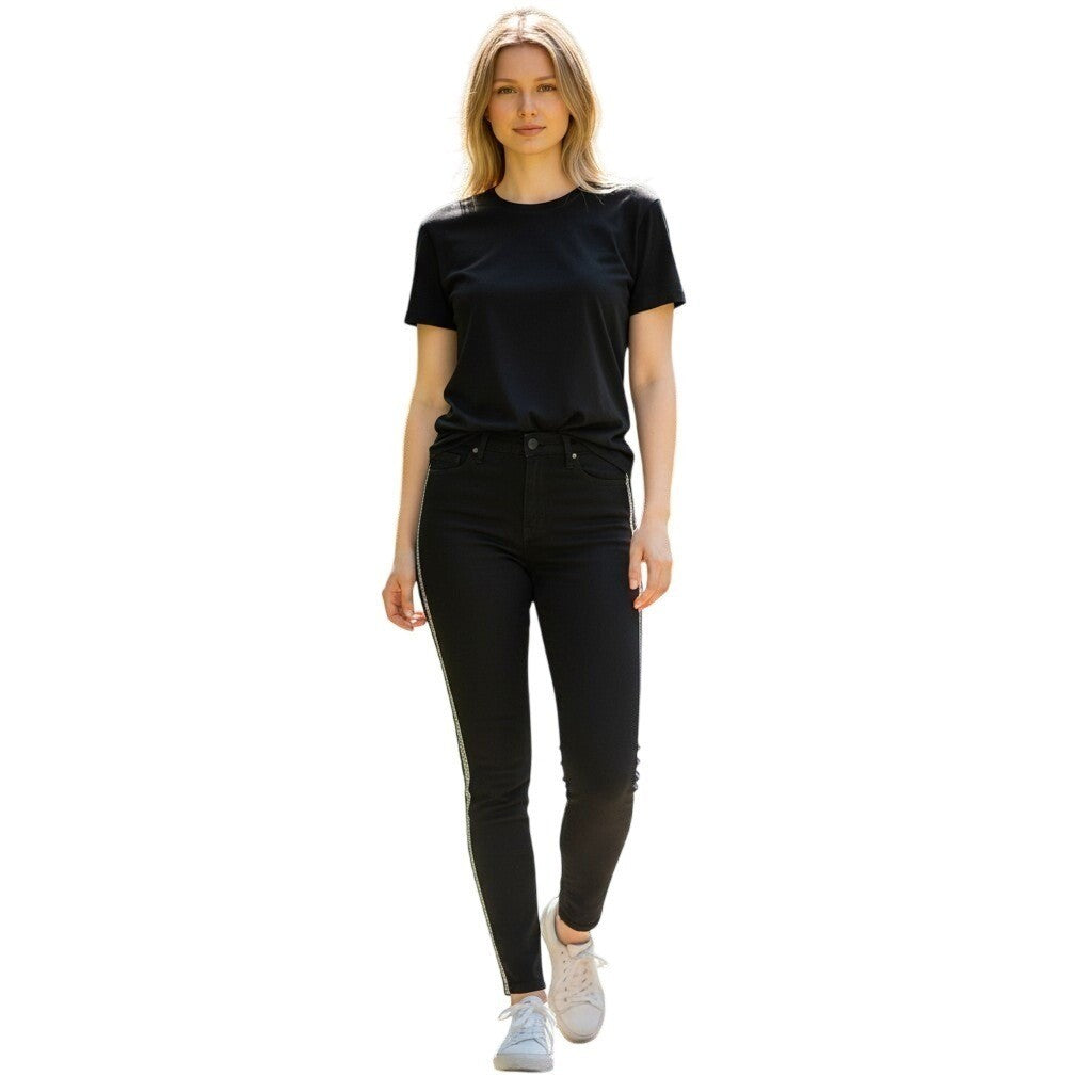 BBJ Los Angeles Rhinestone Stripe Straight Black High Rise Stretch V26929