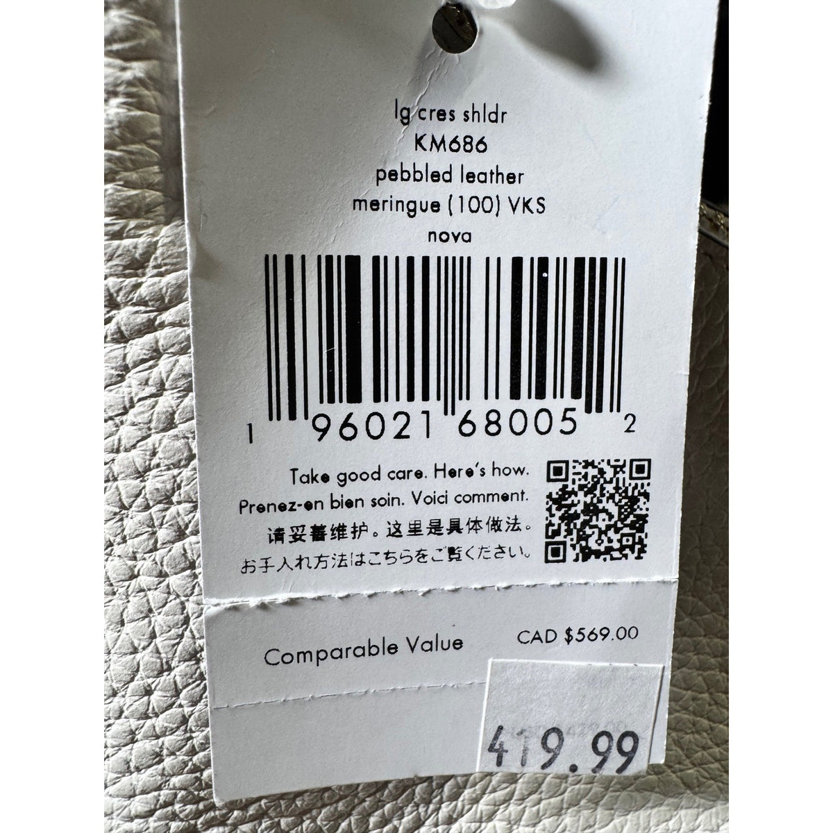 Kate Spade KM686 Pebbled Leather Crescent Hobo Shoulder Bag White