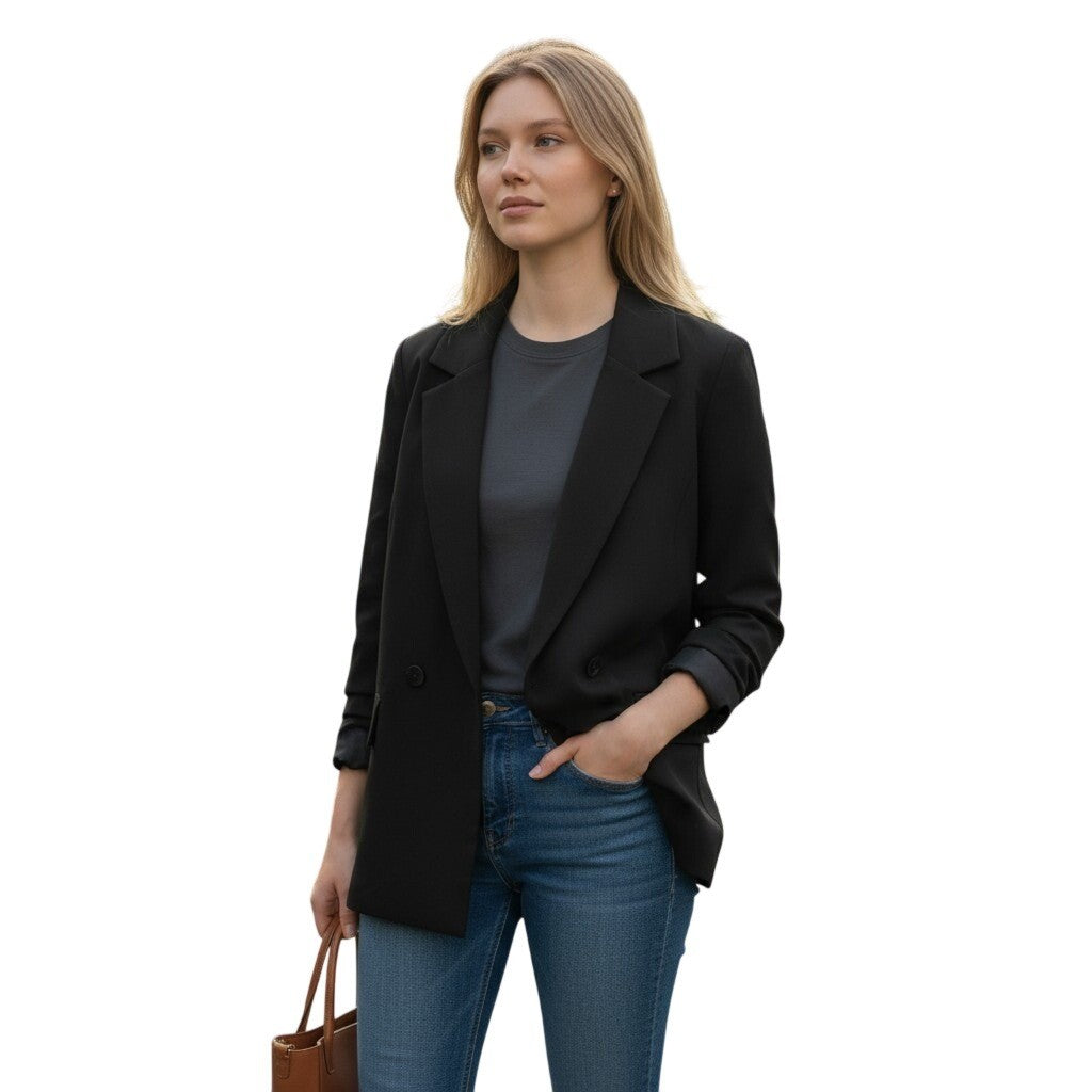BBJ Los Angeles Womens Black Double Breasted Blazer Jacket Size M JK24556Z