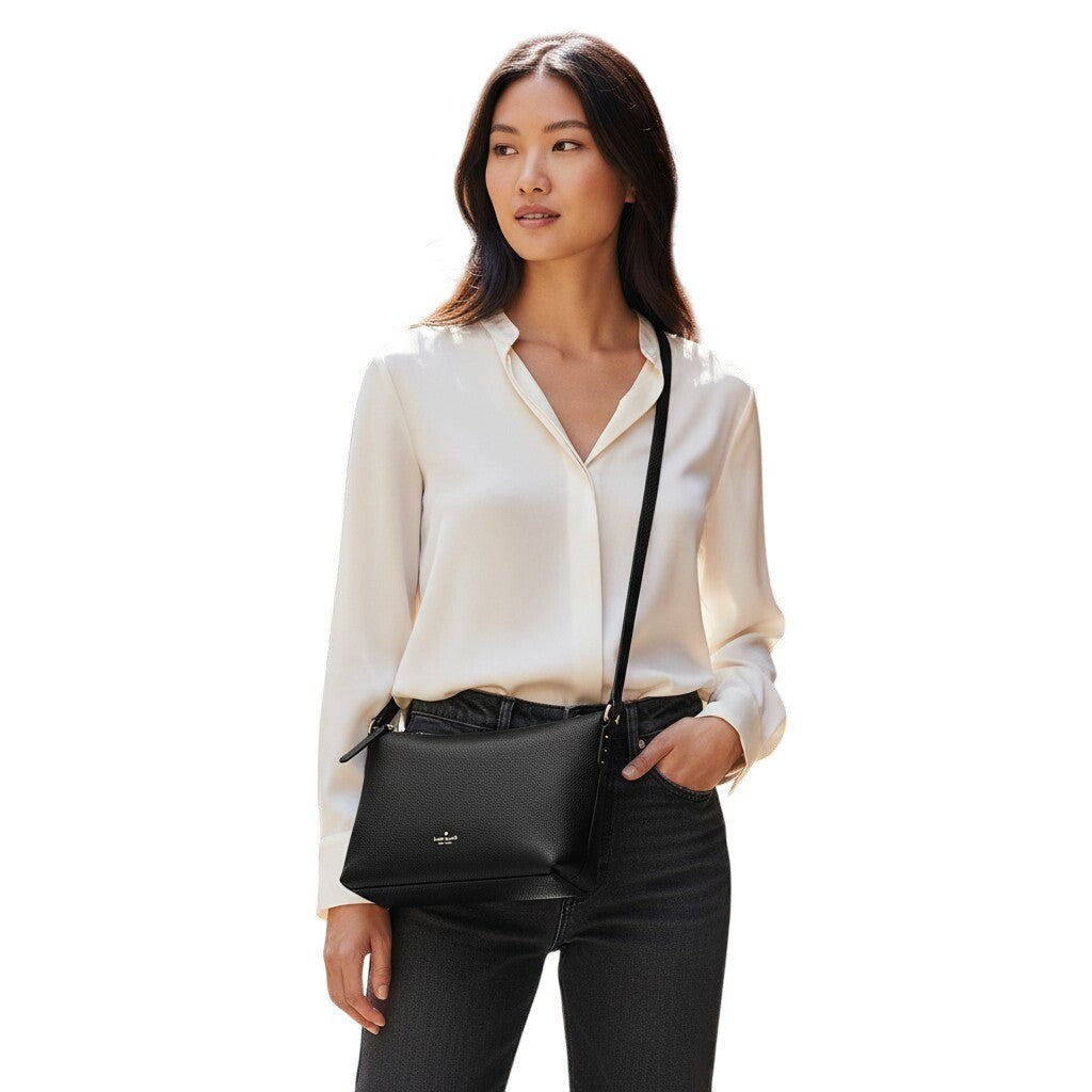 Kate Spade KP337 Black Pebbled Leather Crossbody Bag Gold Hardware New