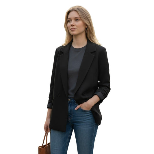 BBJ Los Angeles Womens Black Double Breasted Blazer Jacket Size XL JK24556Z
