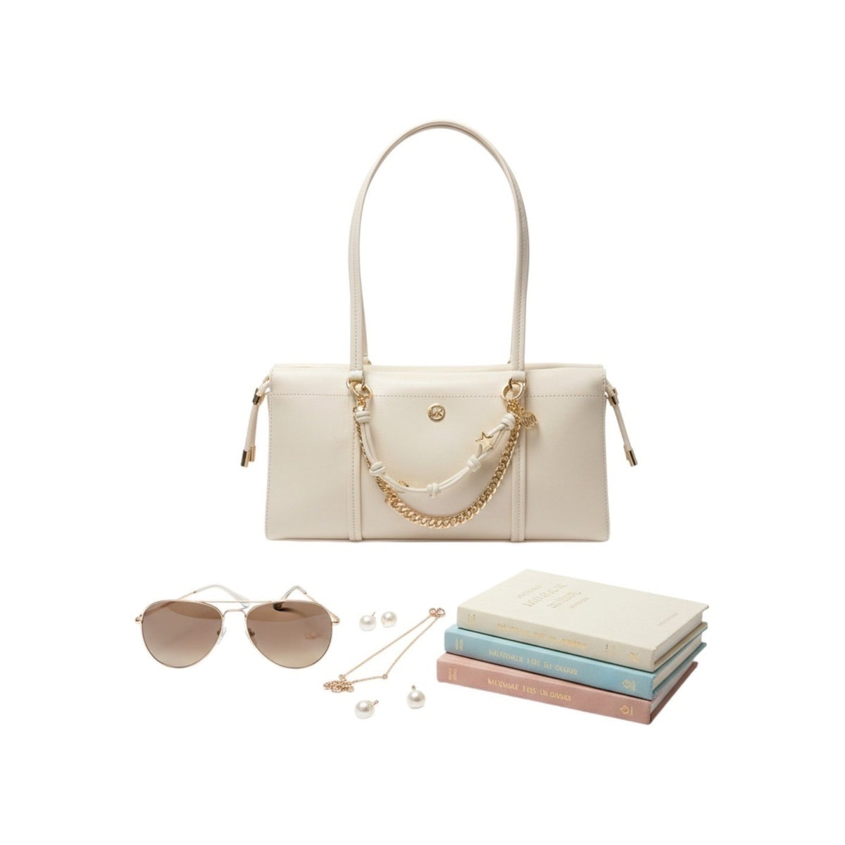Michael Kors Matilda Small Shoulder Tote Light Cream Leather Bag 35T6GMTL6U