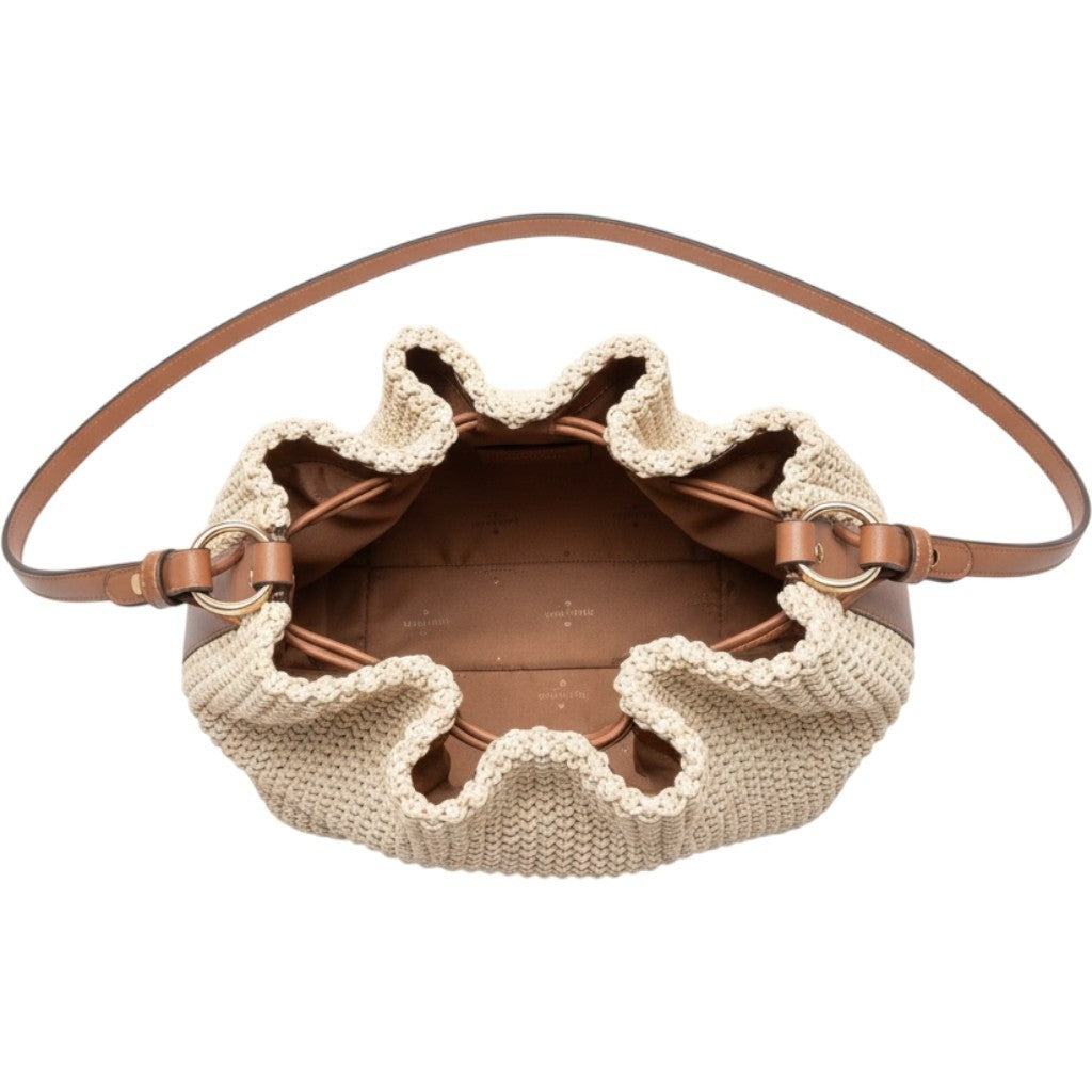 Kate Spade Pinch Large Shoulder Bag Chunky Straw Leather KO479 Natural Multi NEW