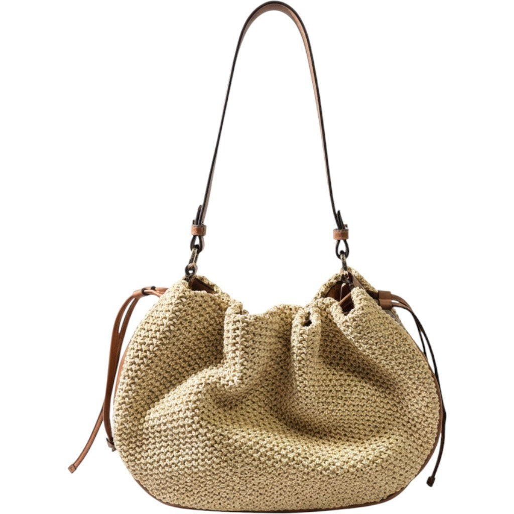 Kate Spade Pinch Large Shoulder Bag Chunky Straw Leather KO479 Natural Multi NEW