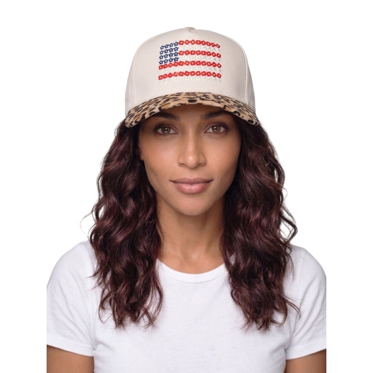 One Size - Zenana Hat USA Flag Beige/Leopard