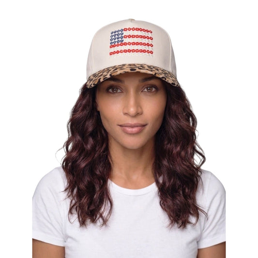 One Size - Zenana Hat USA Flag Beige/Leopard