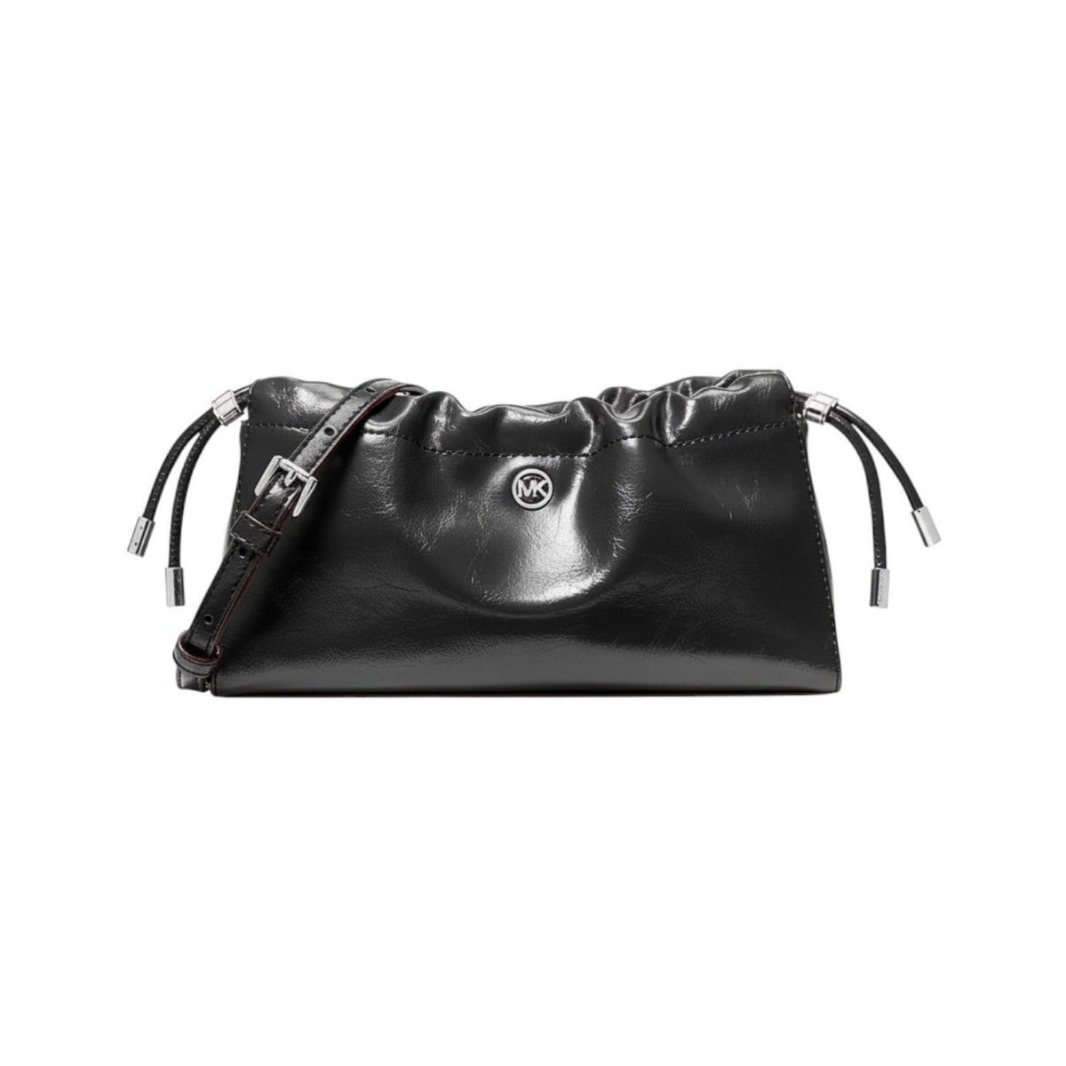 Michael Kors Matilda Black Glazed Leather Crossbody Bag 35T6SMTC5U Silver Logo