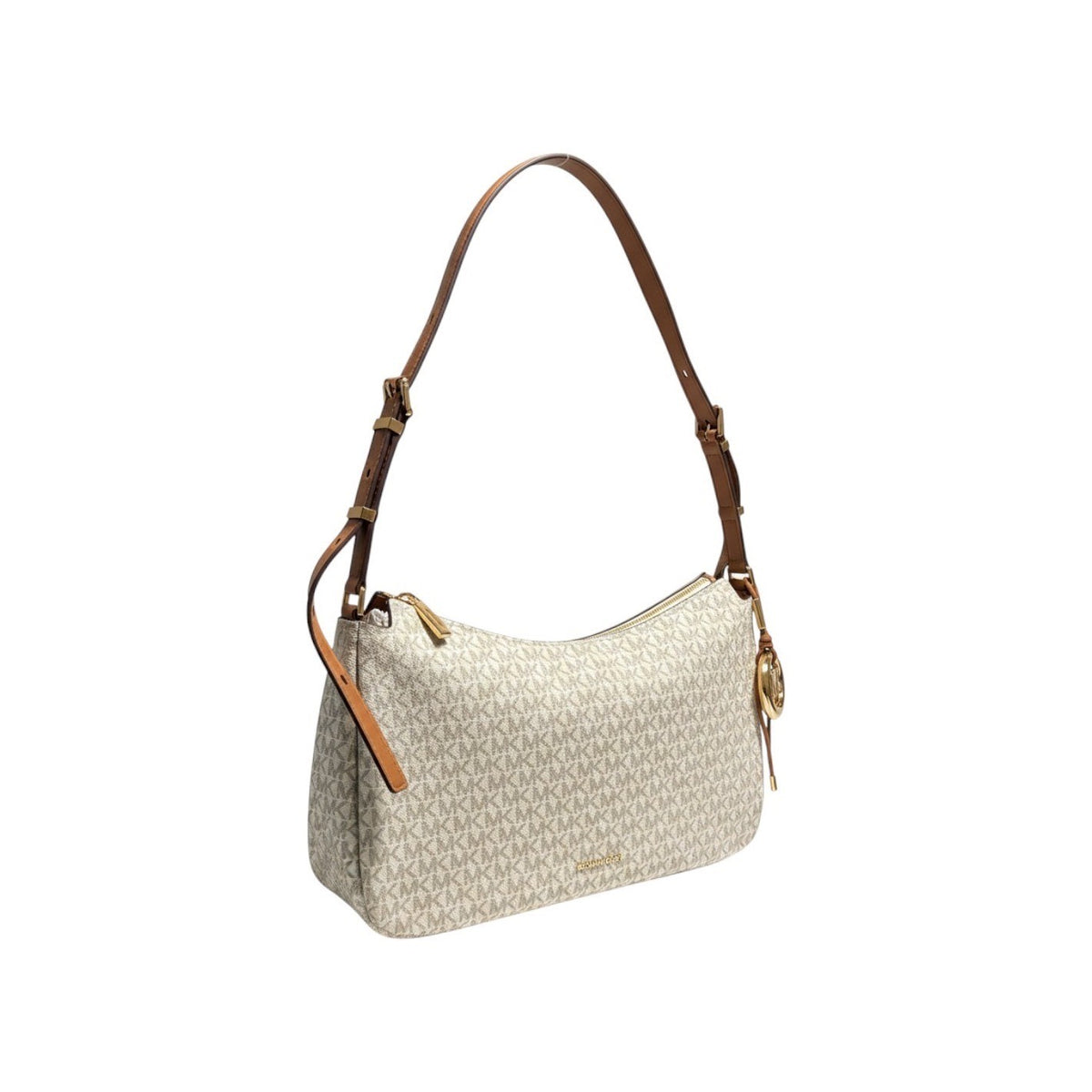 Michael Kors Jet Set Medium Logo Shoulder Bag Vanilla Luggage Leather Hobo
