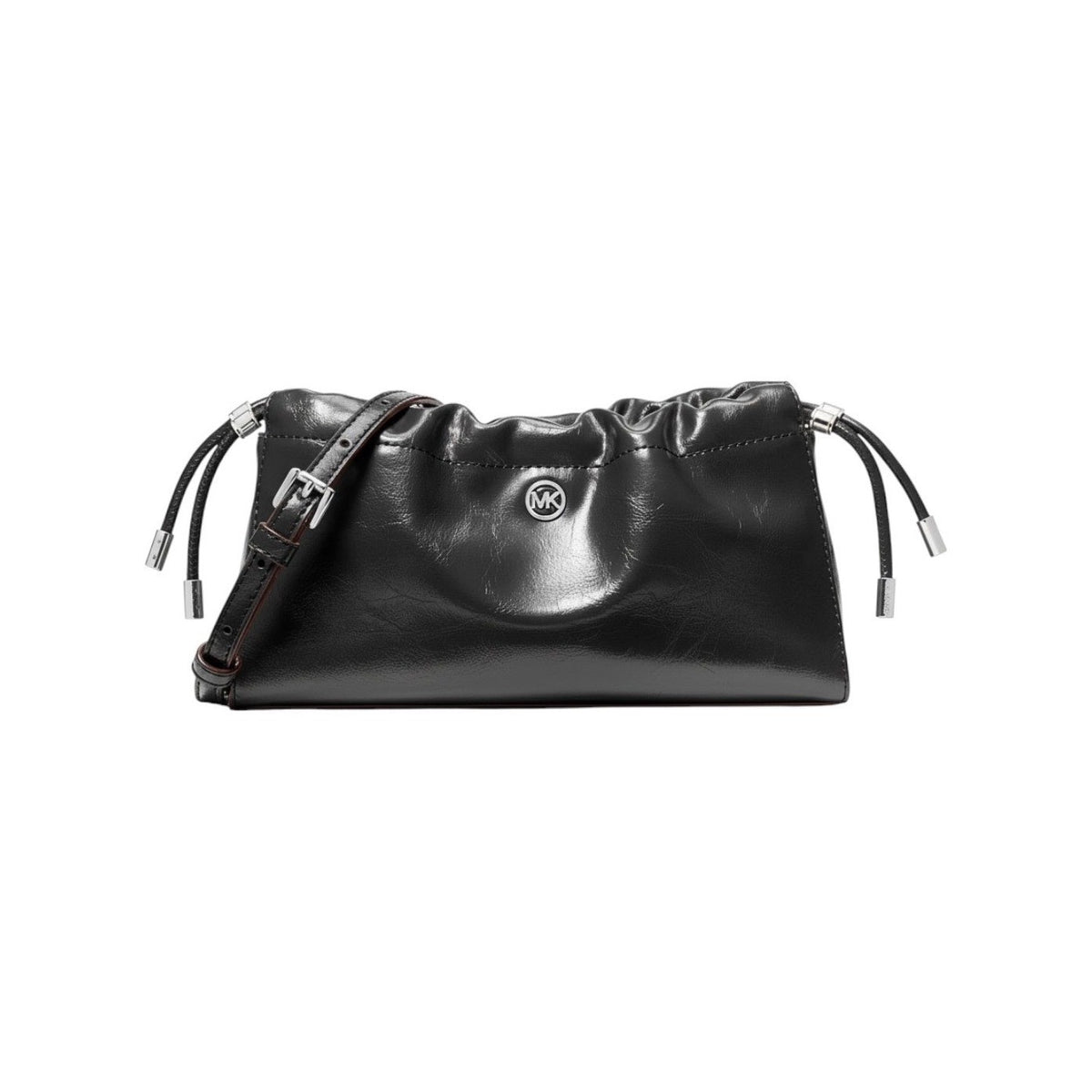 Michael Kors Matilda Black Glazed Leather Crossbody Bag 35T6SMTC5U Silver Logo