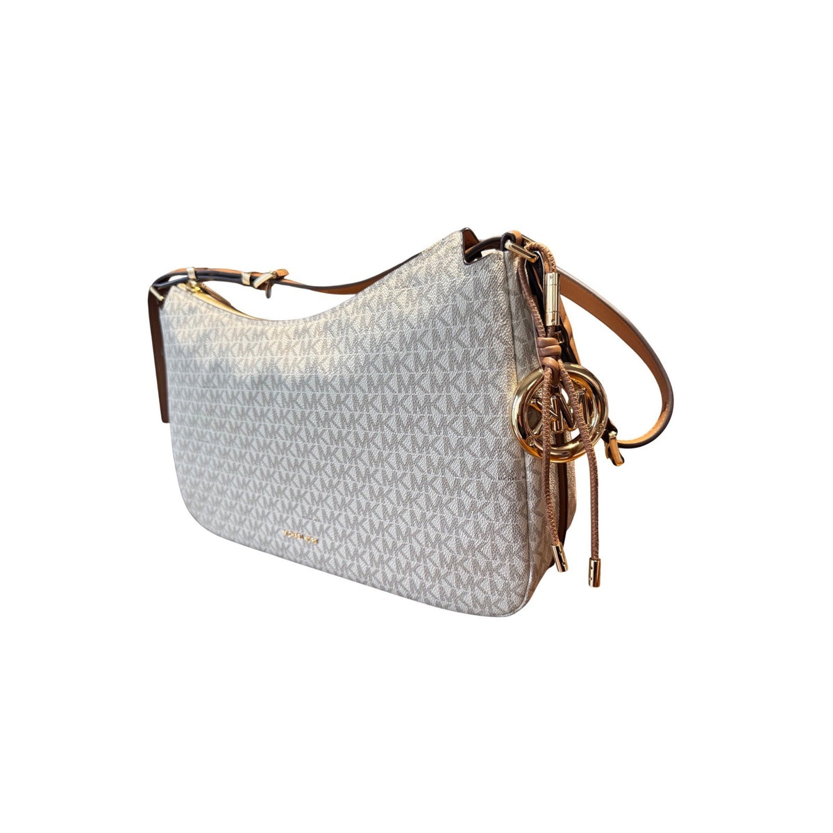 Michael Kors Jet Set Medium Logo Shoulder Bag Vanilla Luggage Leather Hobo