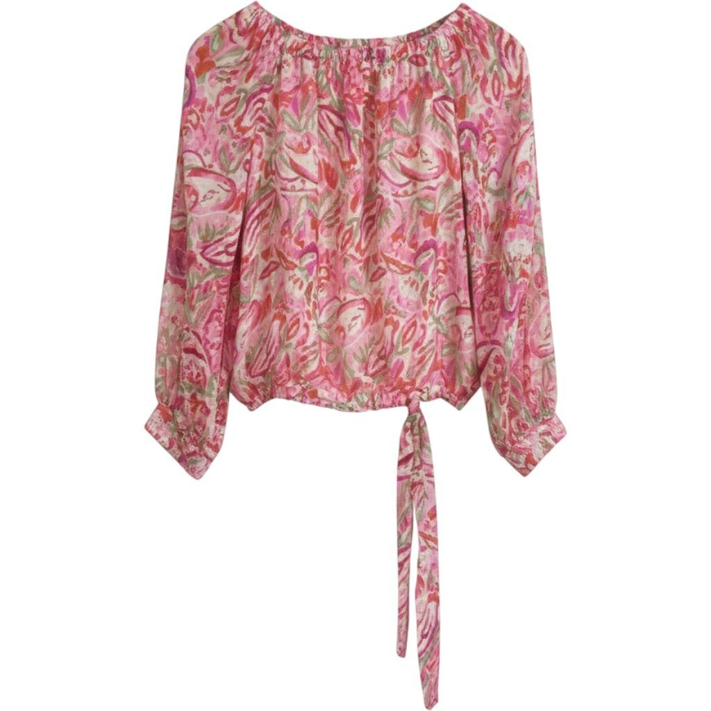 Vince Camuto Fresh Tropics Off Shoulder Tie Hem Blouse Pink Paisley 91325116 XS