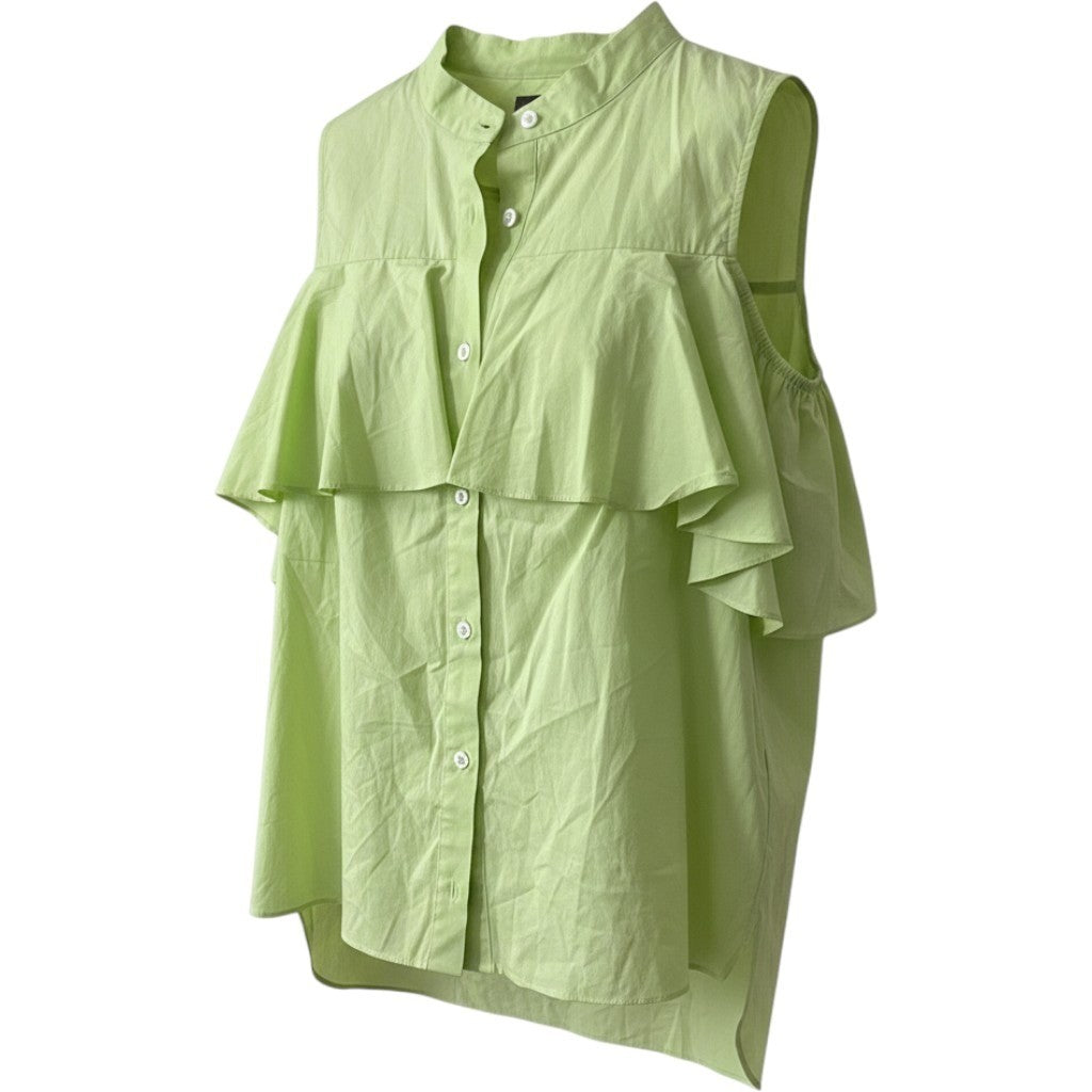 Vince Camuto Lime Green Cold Shoulder Ruffle Blouse Petite Medium NWT