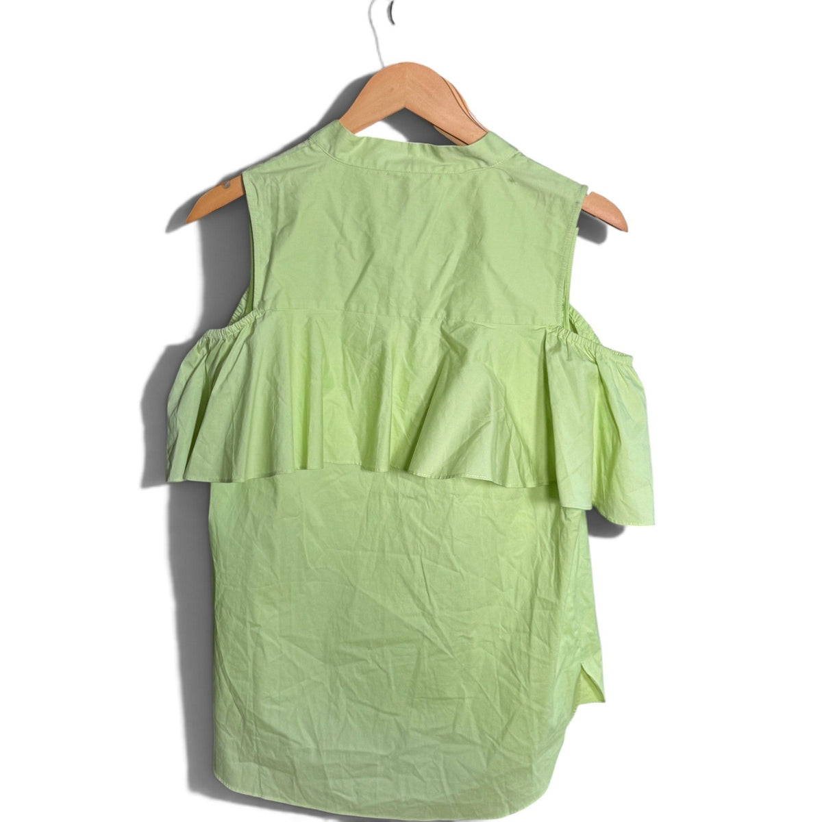Vince Camuto Lime Green Cold Shoulder Ruffle Blouse Petite Medium NWT